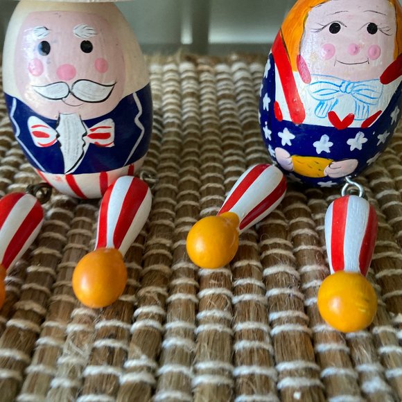 Two Patriotic Wooden Egg People Shelf Sitters - Picture 4 of 7